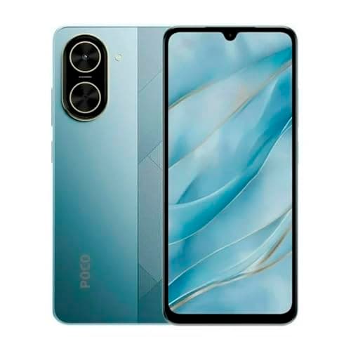 Smartphone Xiaomi Poco C71 Blue com câmera dupla na parte traseira e tela frontal minimalista