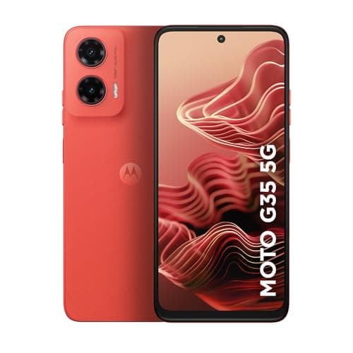 Smartphone Motorola Moto G35 5G 256GB 12GB Coral com câmera dupla e logo Motorola