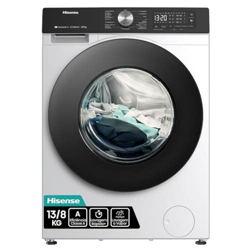 Hisense Lava e Seca 13kg Lavagem/8kg Secagem, Wi-Fi, Steam, 13 Programas, Motor Inverter, Painel Touch, Branca