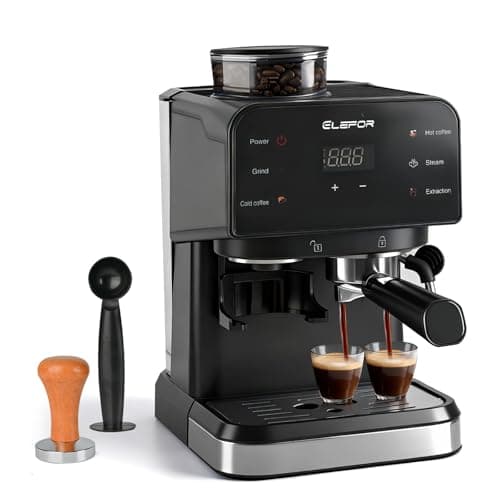 Elefor Máquina de café expresso 20 bar, cafeteira com moedor preto