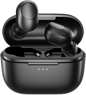 Fone de ouvido sem fio esportivo preto com estojo de carregamento aberto