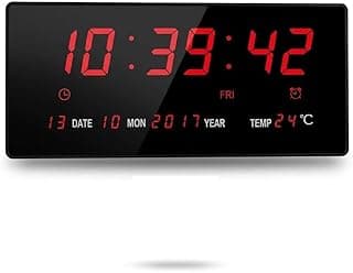 Relógio de parede digital LED grande com data, hora, temperatura e alarme