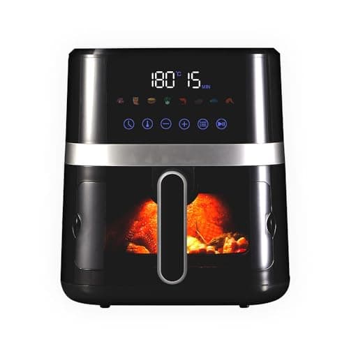 Fritadeira Elétrica Digital Touch Lume 5.5L 1500W 110V - Gaabor, cor preta, mostrando interface digital e frango sendo cozido.