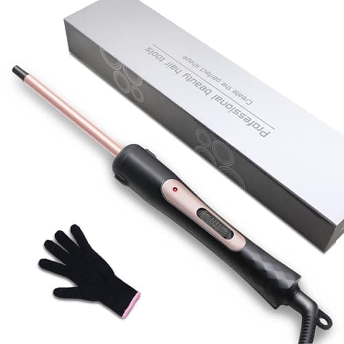 hopopower Modelador De Cachos Pequeno 3/8", Fino 9 Mm Para Cabelos Curtos E Longos, Cerâmica Com 2 Temperaturas, Cilindro, Inclui Luva Proteção Térmica - Rosa