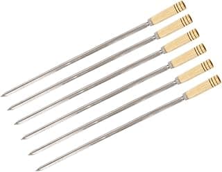 Kit 6 Espetos Simples Aço Inox 60cm para Churrasco e Churrasqueira, Utensílio Prático para Preparo de Carnes em Eventos e Reuniões