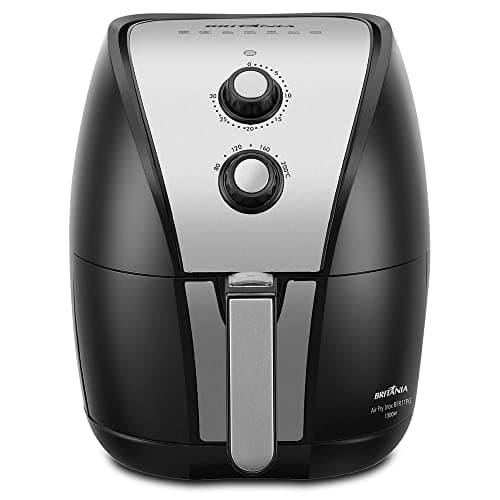 Fritadeira Britania Air Fry Inox BFR11PG 220V, preto e prata, em fundo branco