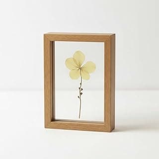 Porta Retrato Dupla Face Madeira com Flor Seca Amarela