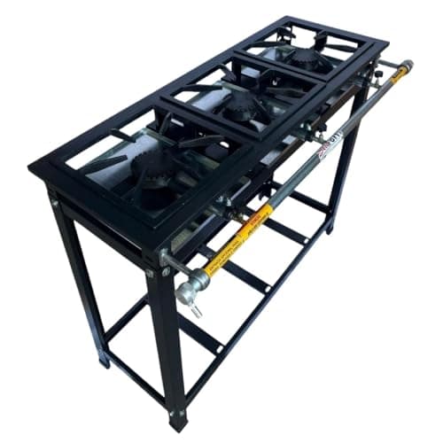 Fogão Industrial 3 Bocas, Alta Pressão, Aço, Grafite, Grelha 30x30