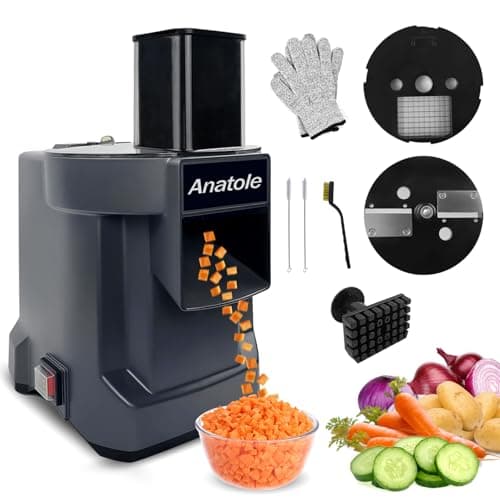 Processador comercial de alimentos Anatole em preto com cubos de cenoura saindo