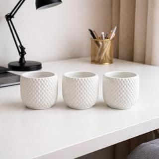 Kit de três vasos decorativos em gesso branco estilo minimalista para decoração de mesa