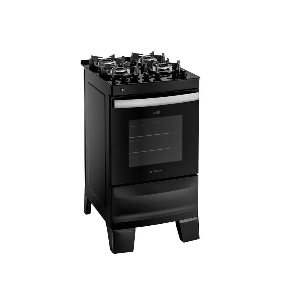 Fogão 4 Bocas Atlas Agile Up Mesa de Vidro Forno 50 Litros Preto Bivolt