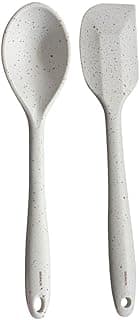 Jogo de utensílios de silicone branco com padrão de pontos - colher e espátula