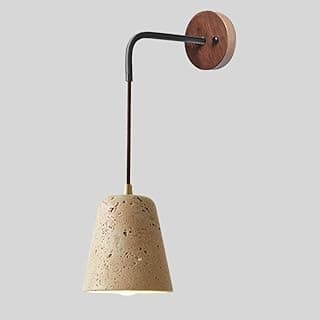 Luminária de parede escandinava em pedra travertino e metal preto, estilo moderno, foco de leitura