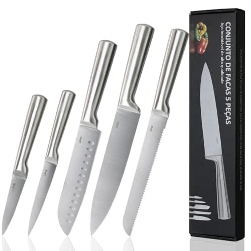 LUMAI Original Conjunto de 5 Facas Grandes de Cozinha Zurich Robusto em Aço Inoxidável 3CR13 com Lâminas Inteiriças – Forja Prolongada para Robustez, Anti ferrugem, Ultra Afiadas e Precisão Suíça