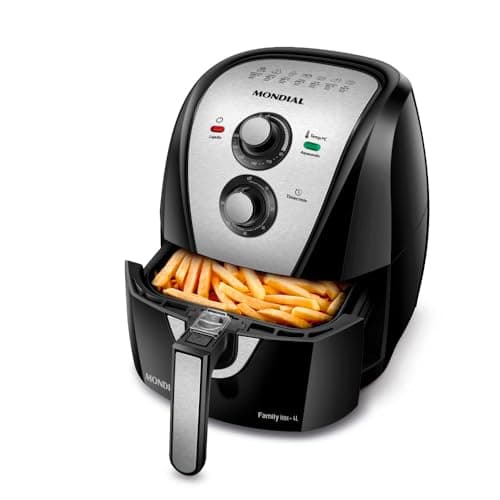 Fritadeira sem óleo Mondial AFN40-BI-PL 4L preta com batatas fritas no interior