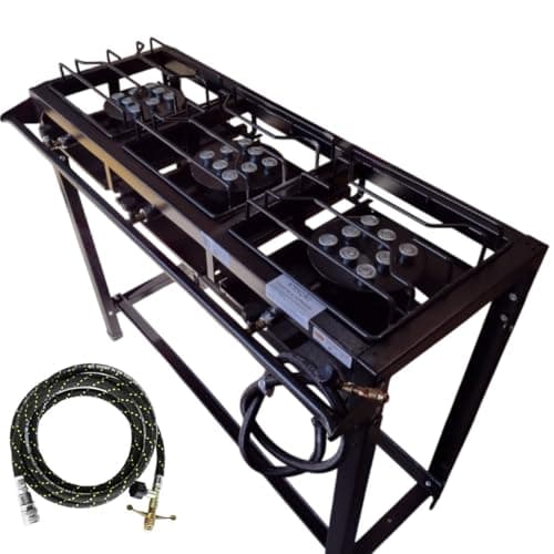Fogão Industrial 3 Bocas Alta Pressão, 95x35x80cm, Aço Carbono, com Kit Mangueira (1m) e Registro.