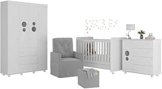 Quarto Completo com Colchão, Poltrona de Amamentação e Puff Pimpolho Multimóveis Mp4103 Branco/cinza