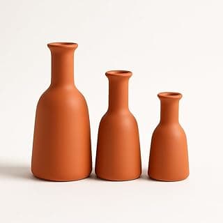 Kit Trio 3 Vasos Cerâmica Decorativo Centro De Mesa Sala enfeite rack sala Cozinha(Terracota)