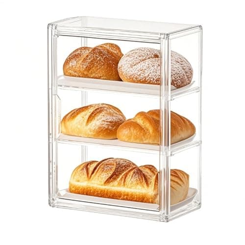 QIYUNI Vitrine Para Doces, Caixa De Pão, Acrílico, Donuts, Bolos, Tortas, Armário, Sobremesas, Muffins, Biscoitos Bancada Cozinha, Armazenamento Transparente Ajustável 3 Camadas Com Porta Magnética