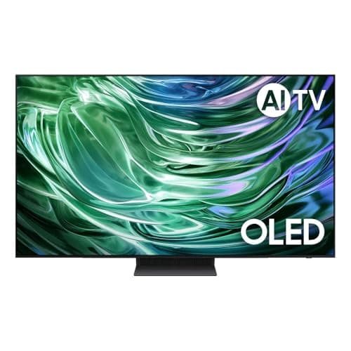 TV OLED Samsung AI 65 polegadas, logotipo AI TV e texto OLED na tela