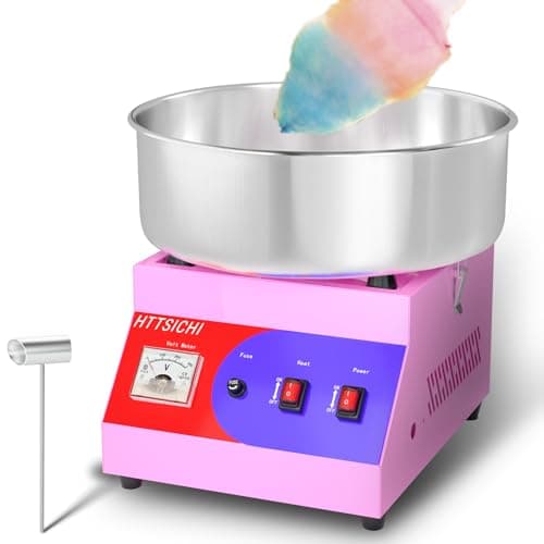 HTTSICHI Máquina de algodão doce comercial, máquina elétrica de fio dental para doces com controle de temperatura, rosa (38 cm)