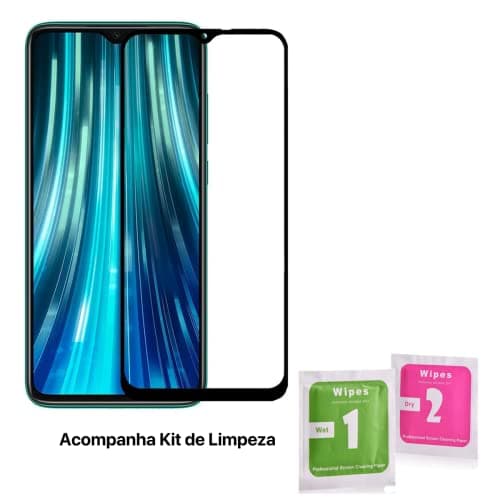 Película de vidro com kit de limpeza para Redmi Note 8 Pro.