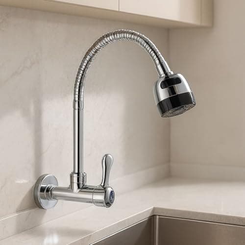 Torneira Cozinha Parede Gourmet Flexível Aço Inox Metal Cromado 2 Jatos Contínuo e Arejador 1/4 de volta Resistente Tulipa Luxo Premium Alto Padrão Sofisticada (Cromada)