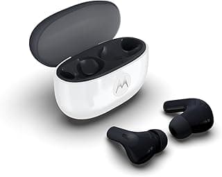 Fone de ouvido sem fio Motorola Moto Buds 2 com estojo de carregamento e fones de ouvido pretos e brancos
