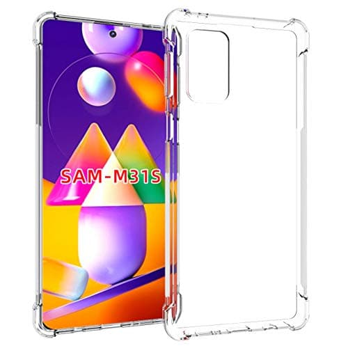 Capa transparente para Samsung Galaxy M31s, quatro cantos reforçados, transparente, bordas macias, fundo branco