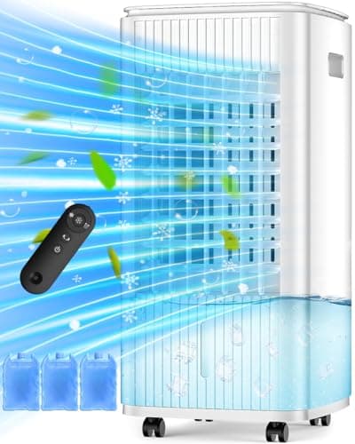 MYICY Ar condicionado sem janelas de 63,5 cm com tanques duplos para resfriamento de 16H, controle remoto e temporizador de 7,6 m, refrigerador de ar evaporativo 3 em 1 para sala, oscilação de 90°