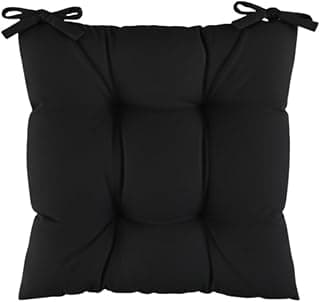 Almofada de assento preta para cadeira com fitas para amarrar, 40x40 cm