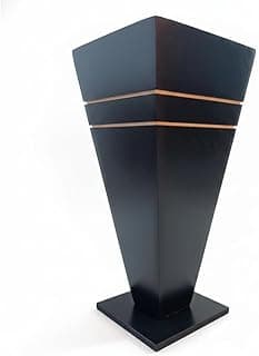 Vaso de madeira preto alto quadrado com faixas douradas
