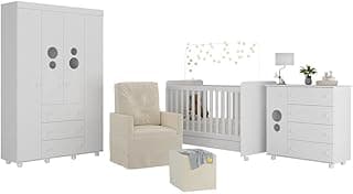Quarto Completo com Poltrona de Amamentação e Puff Pimpolho Multimóveis Mp4079 Branco/bege