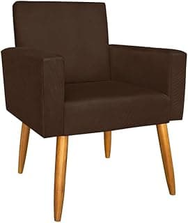 Poltrona Decorativa Estofada Suede com Pés Palito Madeira Design para Sala Quarto Escritório e Leitura(Marrom)