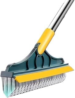 Escova de limpeza 2 em 1 verde e amarela com cerdas e alça de metal