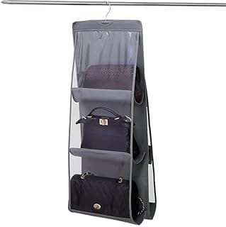 Organizador multiuso cinza para bolsas com cabide para guarda-roupas