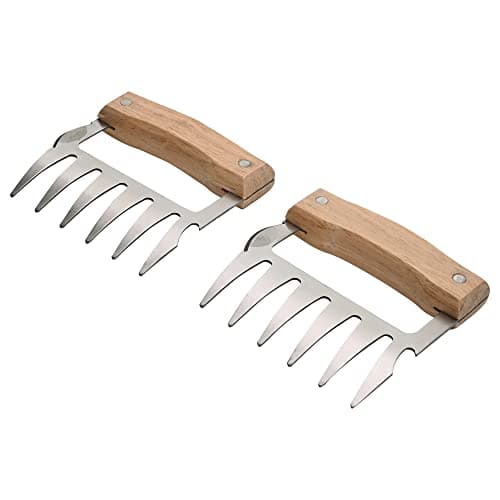 Desfiador de carne em formato de garra, aço inoxidável, cabo de madeira, conjunto de 2 peças, resistente e durável