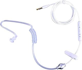 Fone de ouvido unilateral intra-auricular com fio e microfone, conector 3,5 mm, cabo branco, microfone embutido, fundo branco