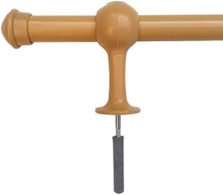 Varão de madeira para cortina simples com ponteira decorativa e suporte metálico.