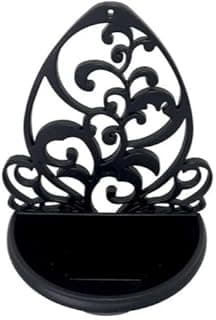 Vaso de parede Provençal preto com design ornamental em relevo, base circular, contra fundo branco.