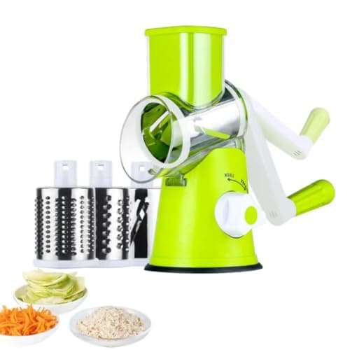 Cortador e ralador de legumes multifuncional verde neon com lâminas e tigelas de legumes