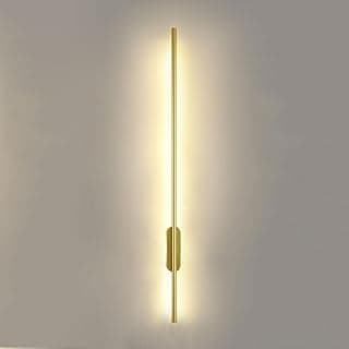 Luminária de parede linear LED dourada minimalista com acabamento em latão escovado