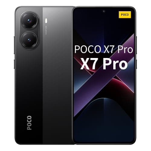 Smartphone Xiaomi Poco X7 Pro 5G em preto com câmera dupla e logotipo POCO