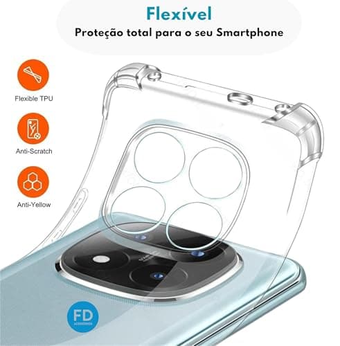 Capa transparente FD para Redmi Note 14 Pro 5G, proteção total e bordas elevadas.