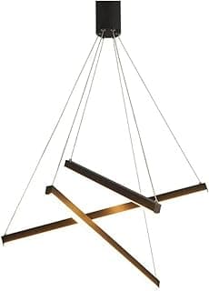 Luminária pendente LED moderna em formato de X, preta e bronze, para ambientes modernos.