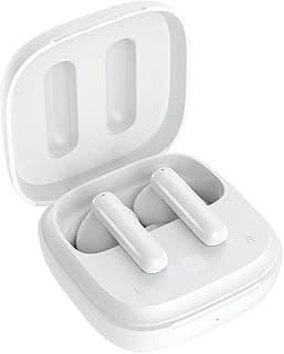 Fone de ouvido sem fio branco QCY T13 ANC com base de carregamento aberta