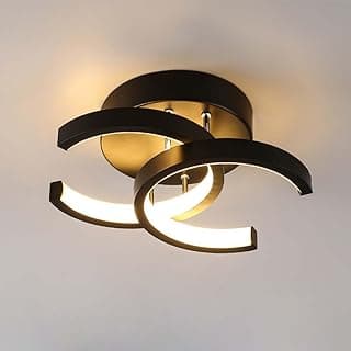 Luminária de teto LED de três cores em preto e dourado com luz branca quente