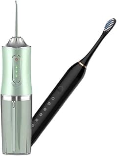 Combo Duplo: Escova Elétrica + Irrigador Oral Recarregável – Kit Completo de Higiene Bucal(KIT-Preto e verde)