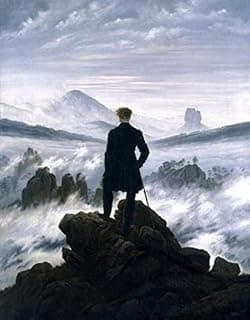 Pintura de Caspar David Friedrich, Andarilho Acima do Mar de Neblina, tela canvas para quadro, 75x96.