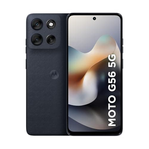 Smartphone Motorola Moto g56 5G grafite com três câmeras traseiras e tela moderna.